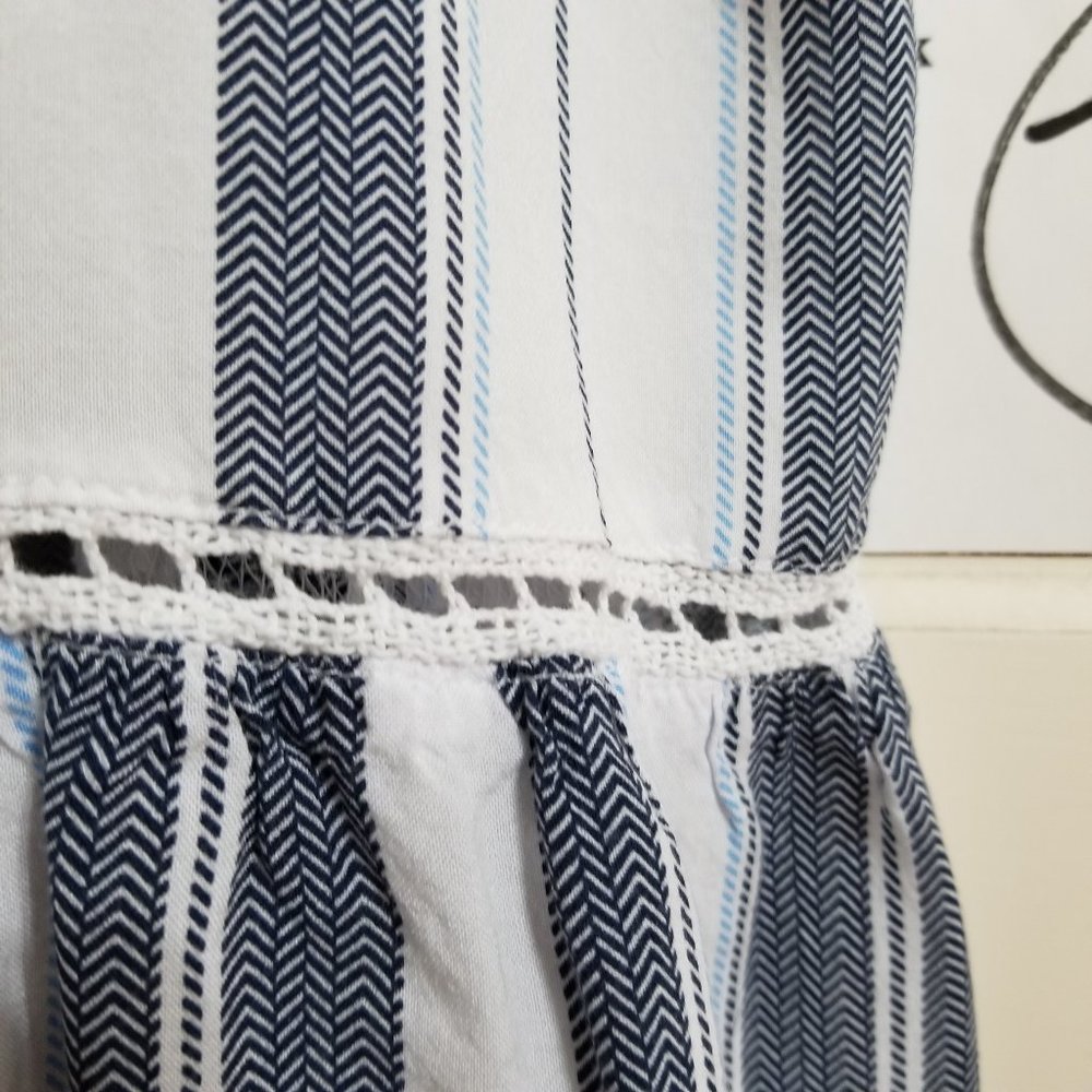 Ocean Drive dress Medium striped beach boho pom trim crochet inset sleeveless - Picture 7 of 10